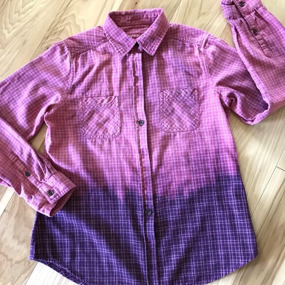 Bleached Flannel Shirt, Size XS: Upcycled Painted Fancy Lady Portrait - Picture 9 of 12